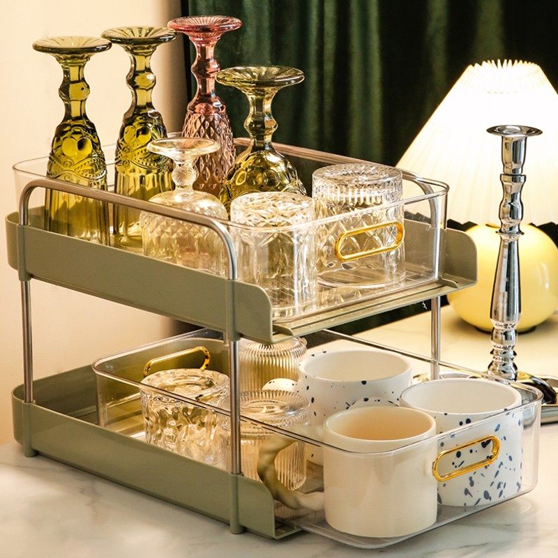 轻奢杯架玻璃杯水杯马q克杯双层置物架桌面收纳盒咖啡茶杯水吧托