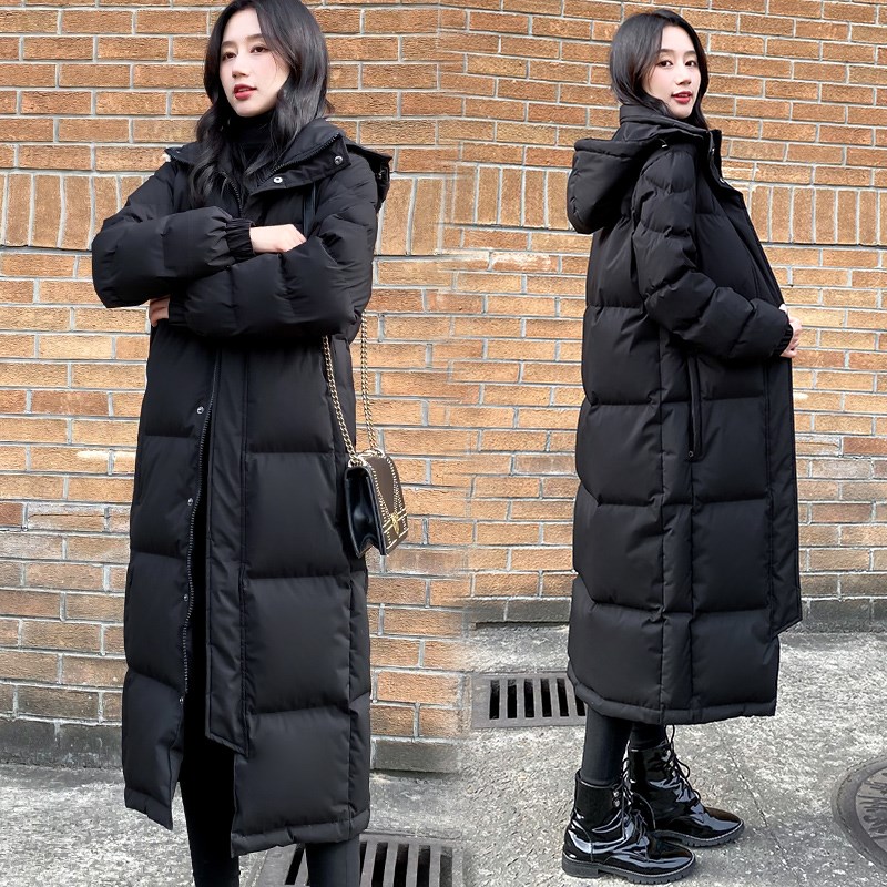 。2023新款黑色东大门加厚宽松情侣中戏羽绒棉服男女长款过膝棉袄