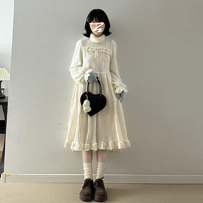 白色针织连衣裙女春季2025新款
