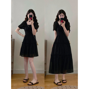 大码女装夏季法式连衣裙胖MM气质小众巨好看收腰长短款裙子