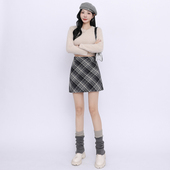 韩版 毛呢格子半身裙女秋冬新款 学院风高腰显瘦包臀A字裙短裙