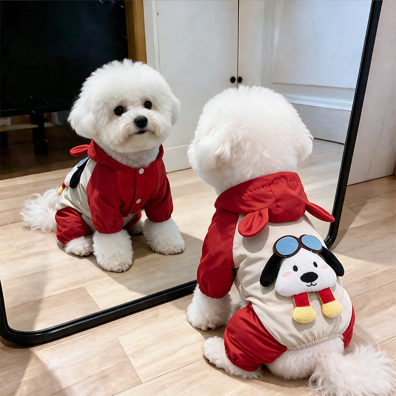 狗狗衣服秋冬新款飞行员小狗冲锋衣小型犬泰迪比熊宠物四脚衣保暖