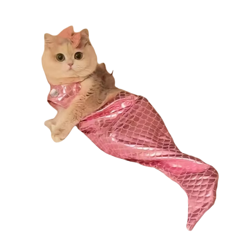 猫咪美人鱼变身装鱼尾巴装饰搞怪
