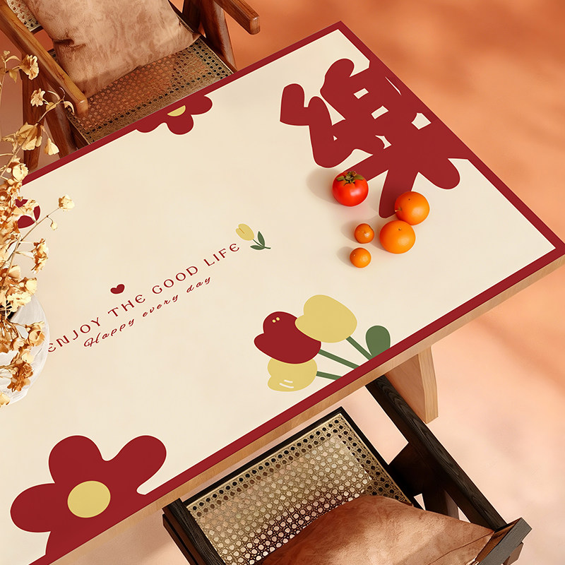 皮革新年红色简约喜庆桌布餐桌垫防水防油免洗隔热防烫茶几桌布,居家布艺,桌布,淘宝优惠券,粉丝福利购,淘宝优惠卷