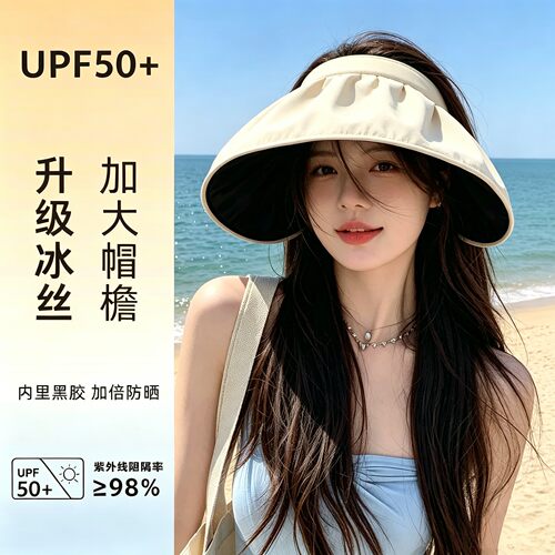 米色黑胶贝壳遮阳帽子