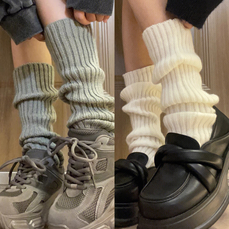 灰色袜套女秋冬保暖中筒堆堆袜