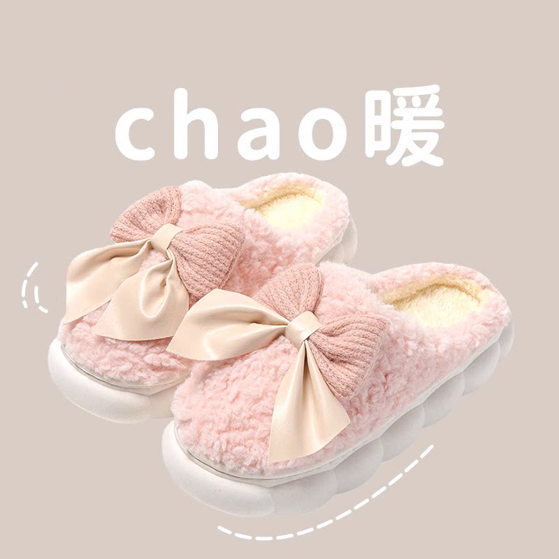 棉拖鞋冬外穿女加绒加厚短筒雪地靴毛绒保暖家居防水防滑包跟棉鞋