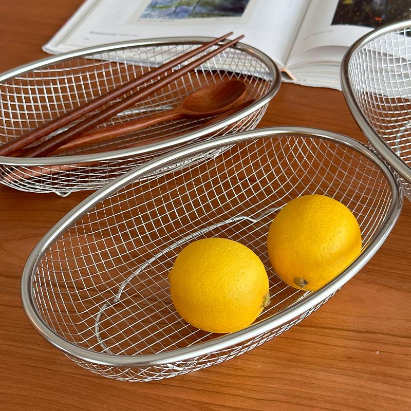 不锈钢沥水篮厨房洗水果滤水椭圆形洗菜盆家用蔬菜盆97369