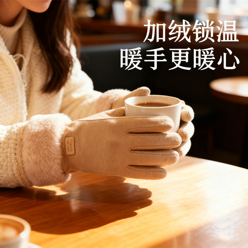 手套冬季防风防水加绒加厚保暖触屏女士发热手套骑行防寒骑车专用
