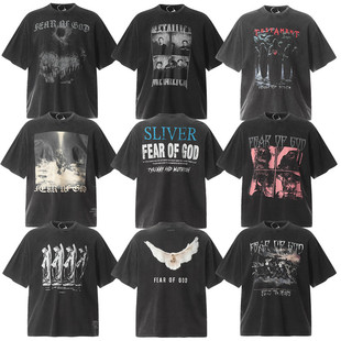 潮牌FOG美式复古高街vintage水洗做旧短袖情侣重磅半袖t恤男女装