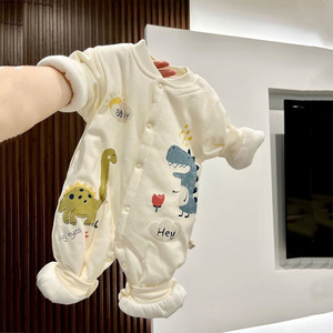新生婴儿衣服纯棉秋冬无骨中棉120g夹棉宝宝哈衣保暖外出哈爬服衣