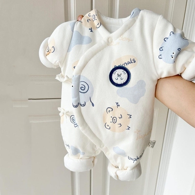 婴儿冬衣服120g卡通恐龙三层夹棉男宝连体衣a类新生儿外出爬爬服