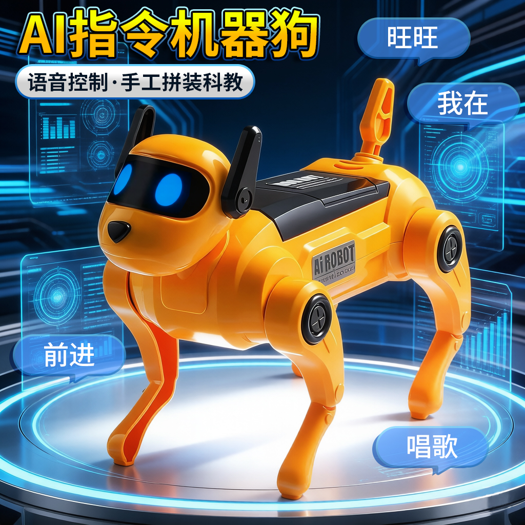 儿童AI智能机器狗电动语音指令控制唱歌跳舞男孩手工拼装玩具礼物