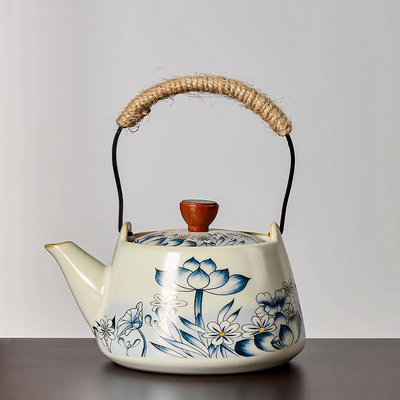 汝窑青荷提梁壶2025新款轻奢高档家用会客泡茶壶陶瓷茶具功夫茶壶