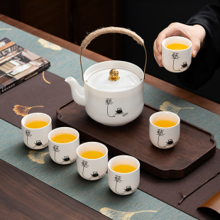 家用轻奢高档汉白玉泡茶壶客厅会客功夫茶壶茶杯 德化白瓷茶具套装