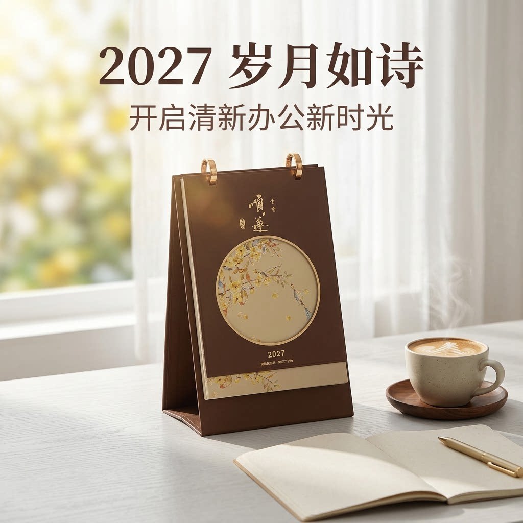 皮质台历活页2027年定制logo商务企业办公台历礼盒装羊年周历烫金广告可定做广告桌面摆件办公室简约记事日历
