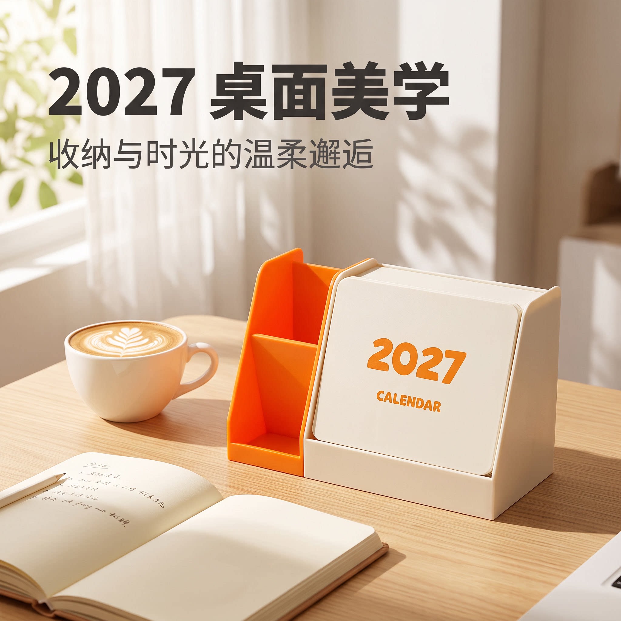 2027年台历亚克力卡片笔筒桌面摆件立式翻页收纳创意定制简约商务办公文具新年礼品送客户公司办公室学校前台图片