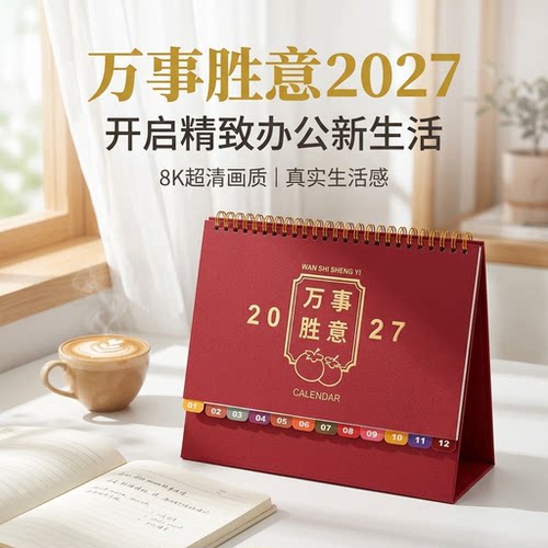 台历2027年创意简约办公计划本商务记事桌面摆件月历2027广告年历定制羊年每日工作打卡小日历印刷可印logo