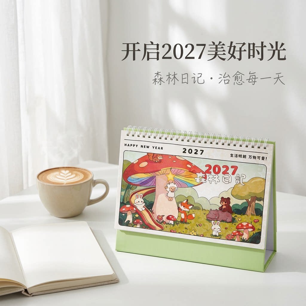2027年台历羊年插画创意简约商务办公日历桌面小摆件计划本月历每日工作打卡公司广告年历定制logo可爱清新风