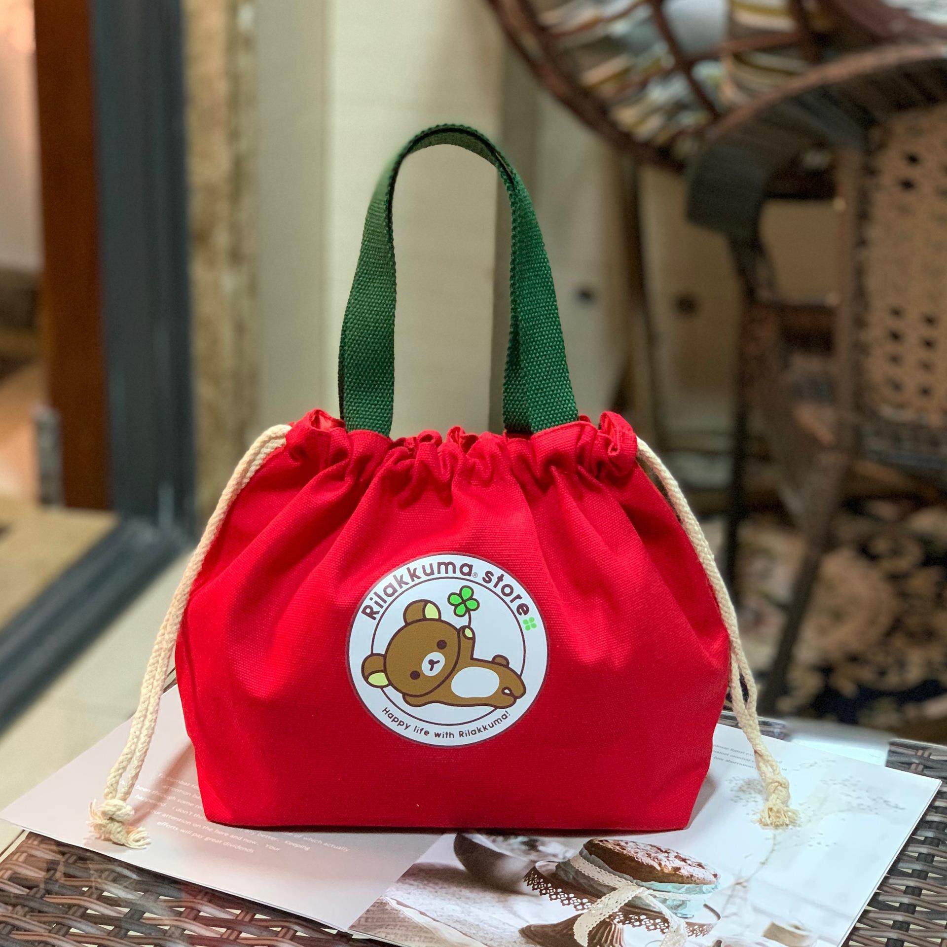 纯棉帆布束口加大内置水杯位环保饭盒包学生上班便当袋手提妈妈包