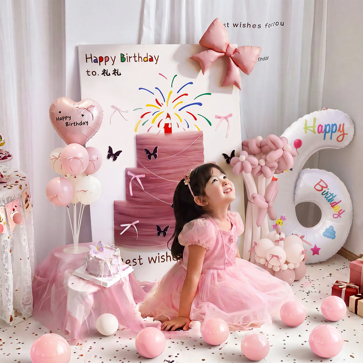 女孩儿童生日蛋糕kt板装饰品布置图片
