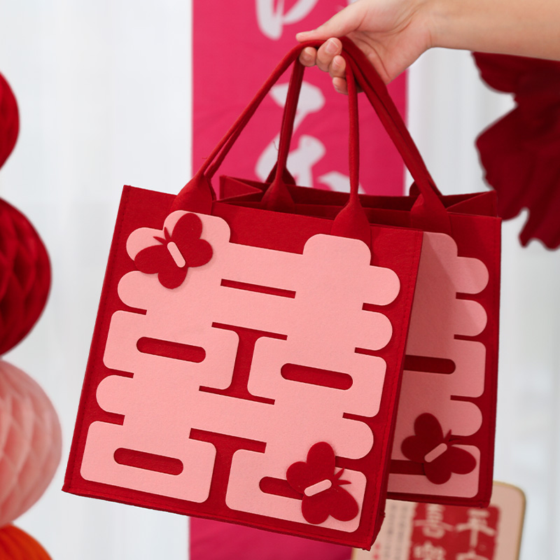 结婚伴娘伴手礼盒婚礼喜字手提包