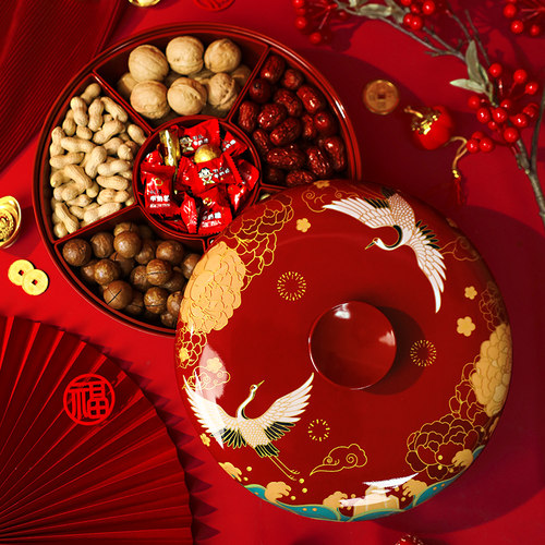 新年干果盘糖果盒瓜子盘茶几摆件