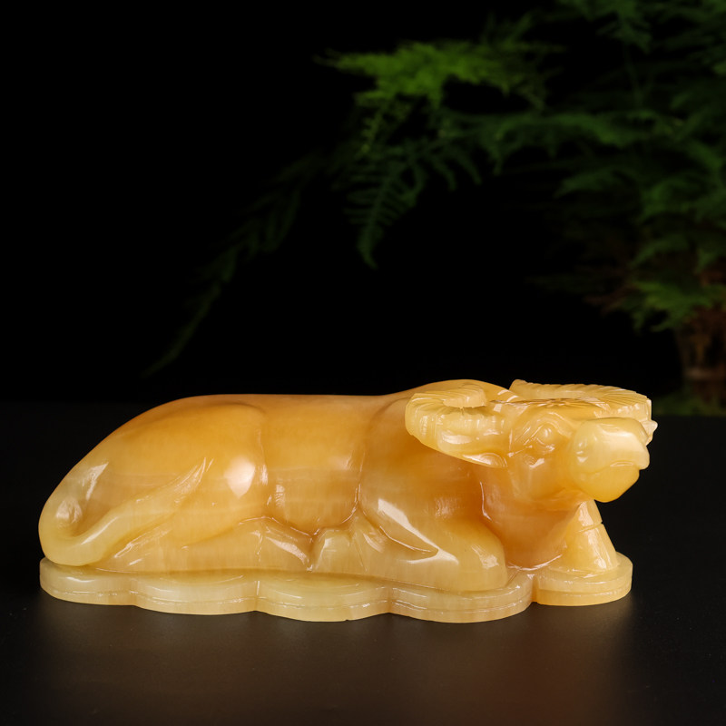 天然黄玉牛摆件玉石牛风水牛招财旺财旺运卧牛生肖牛家居装饰饰品