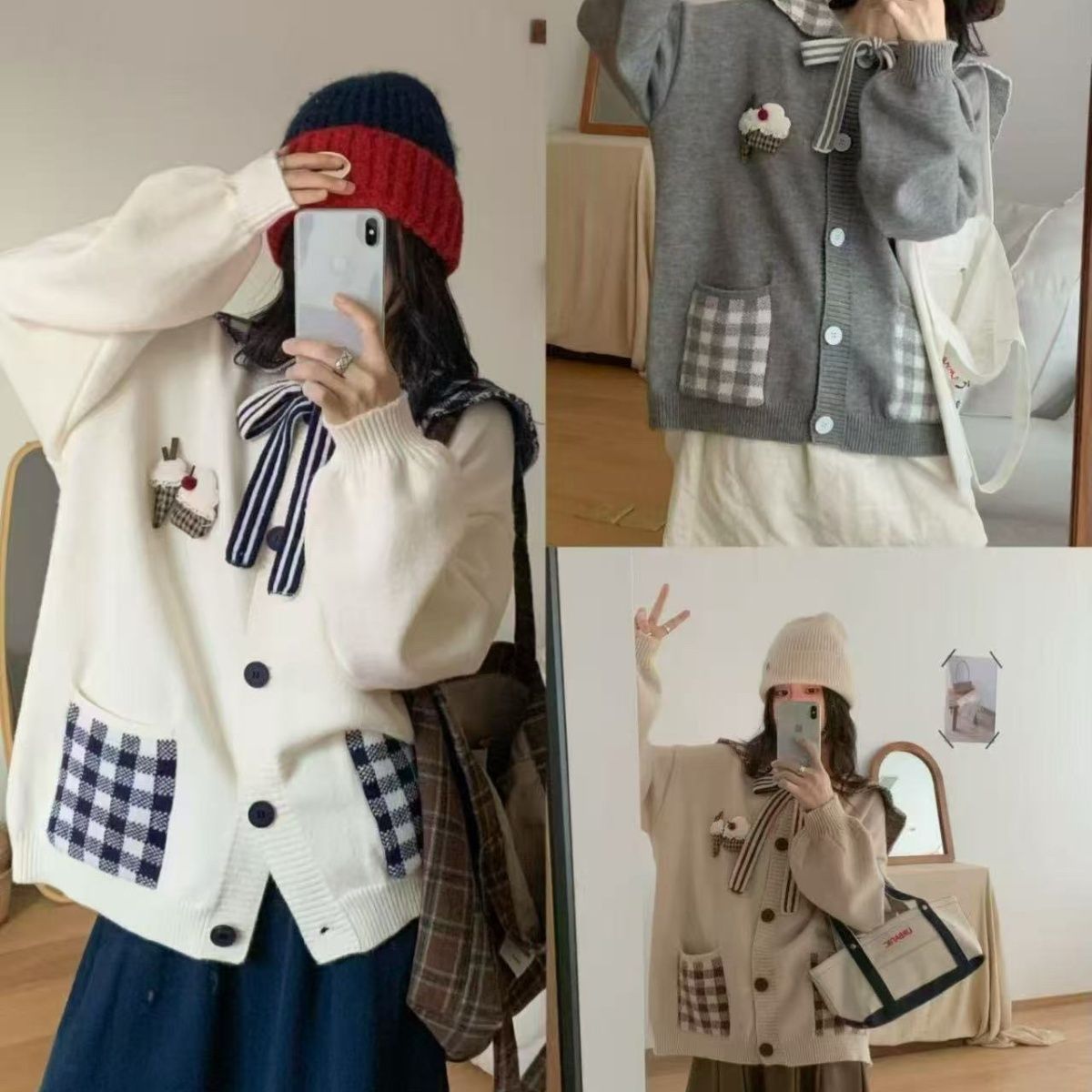 慵懒风娃娃领针织衫毛衣女大码