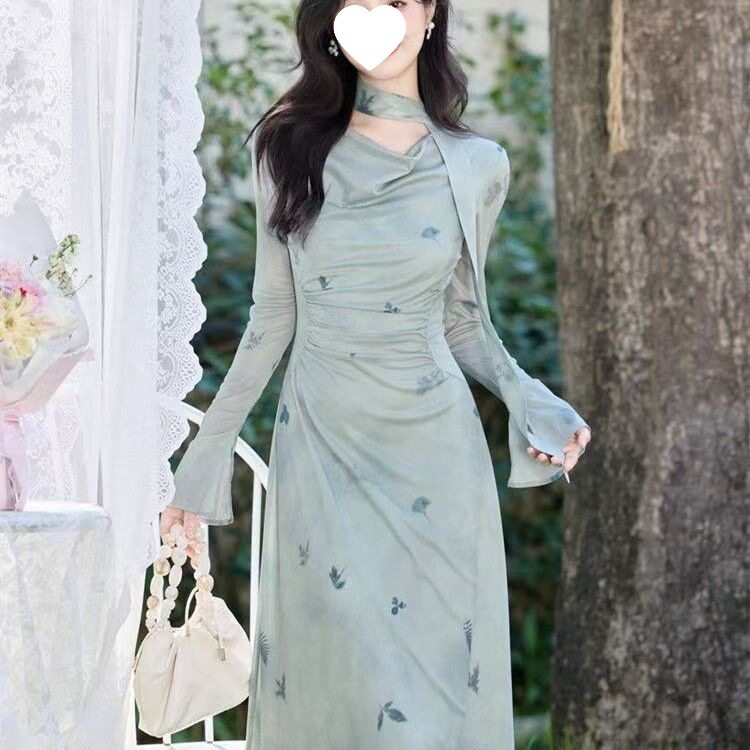高级感收腰超仙气质绝美巨新中式改良旗袍好看的早秋连衣裙女