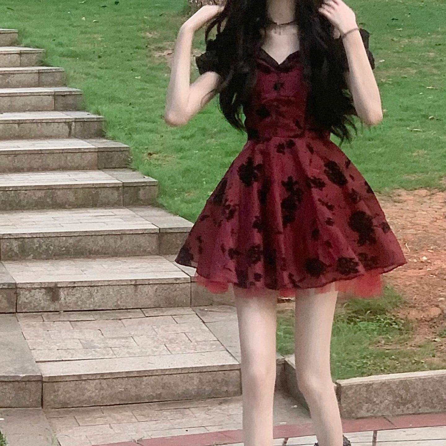 春款法式玫瑰连衣裙女生日小礼裙