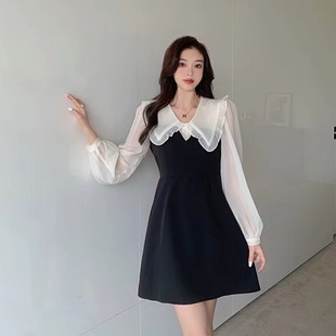 假两件长袖连衣裙女早秋季法式高级感气质收腰显瘦小个子仙女短裙