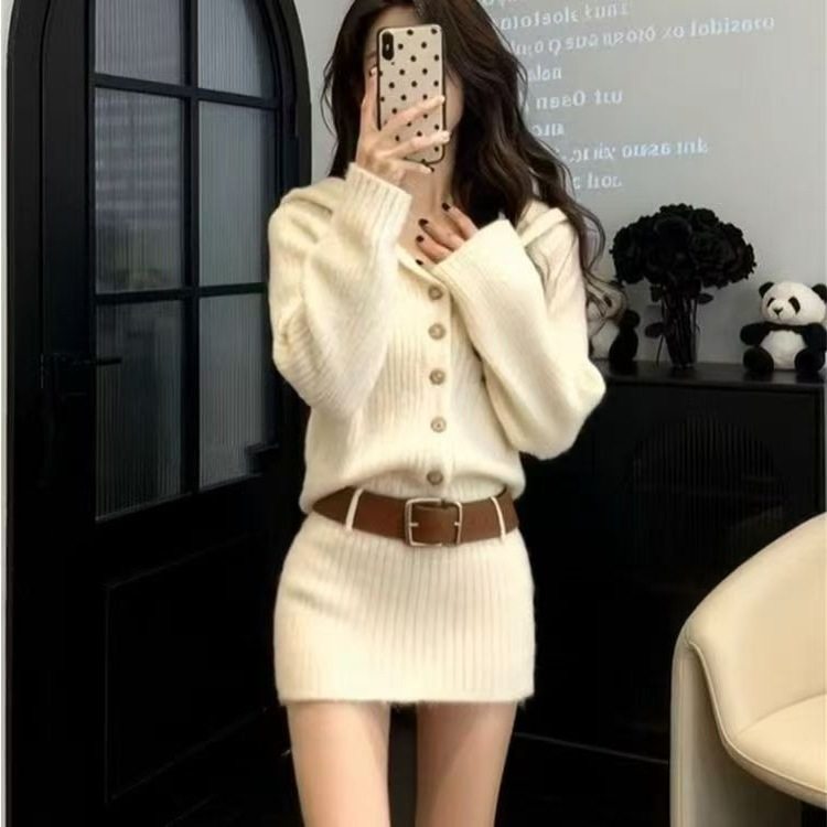 千金感气质辣妹红色针织连衣裙女装春季新款约会收腰包臀短裙