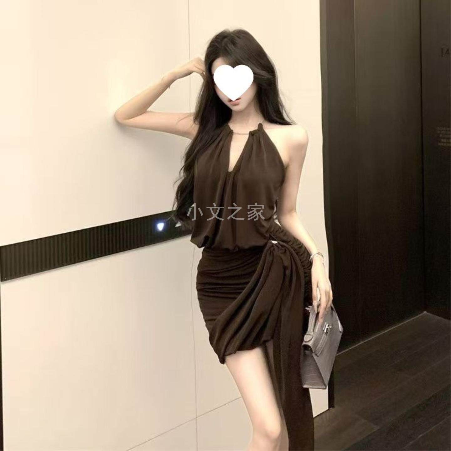 轻奢御姐风飘带链条挂脖吊带夏季