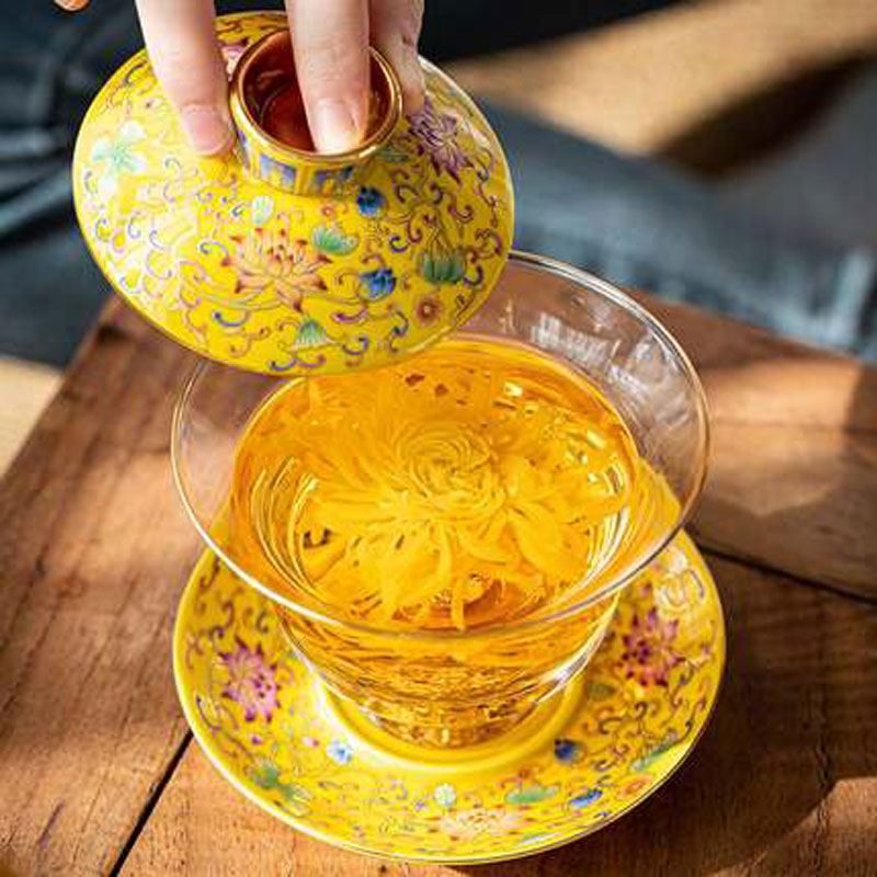 物子功夫茶具三才玻璃陶瓷茶杯