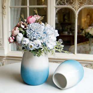 欧式花瓶大号彩色现在简约水培干花花插客厅装饰摆件蓝色花器跨境