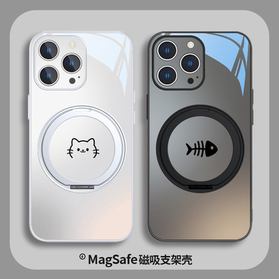 猫咪鱼骨情侣手机壳适用苹果磁吸
