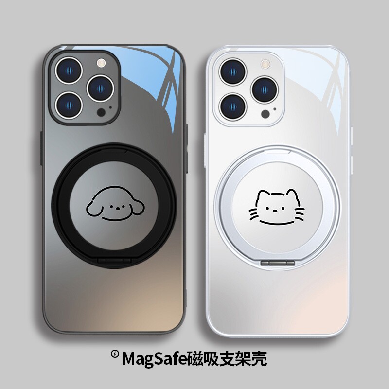 情侣手机壳适用于苹果17系列/16promax小猫小狗iphone15带支架磁吸14plus秀恩爱13黑色12华为Pura80/70Ultra