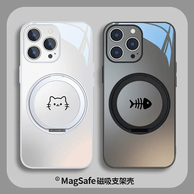 猫咪鱼骨情侣手机壳适用苹果磁吸