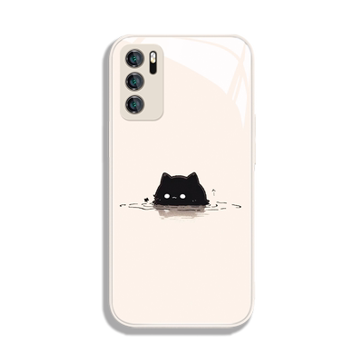 适用华为情侣简约猫咪玻璃手机壳