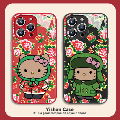 东北大花布Kitty手机壳适用苹果