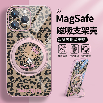 黑皮豹纹凯蒂猫手机壳适用苹果