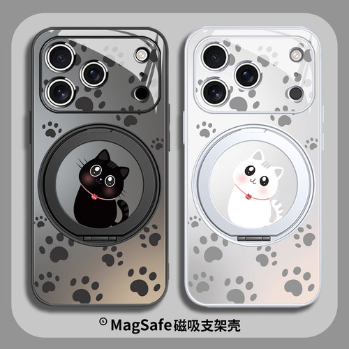 情侣黑白小猫手机壳适用苹果