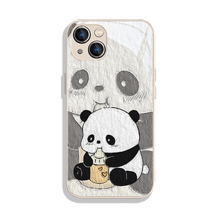 适用苹果17系列/16/15promax熊猫手机壳13mini萌兰12可爱14福宝11油画风iPhonex情侣xsmax个性小众8plus亮面x