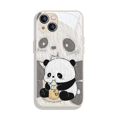 适用苹果玻璃可爱熊猫手机壳