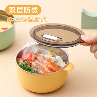 儿童餐具家用吃饭碗带盖可微波加热防烫防摔食品级316不锈钢汤碗