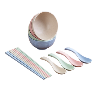 创意日式防摔小麦碗单个学生宿舍吃饭碗筷勺套装家用米饭碗汤碗