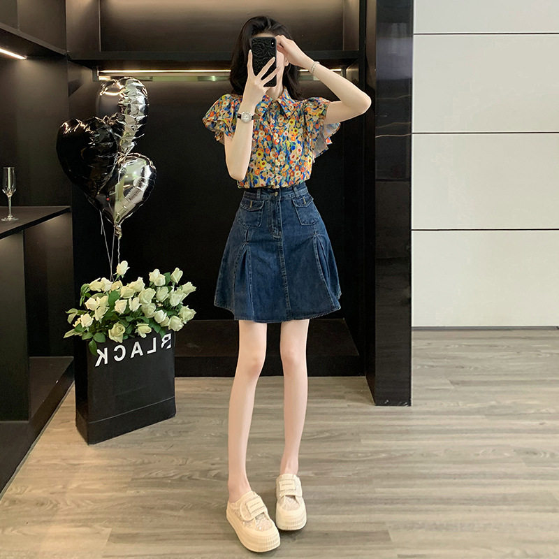 时尚潮流休闲运动套装女夏2026新款短袖衬衫上衣短裙小个子两件套