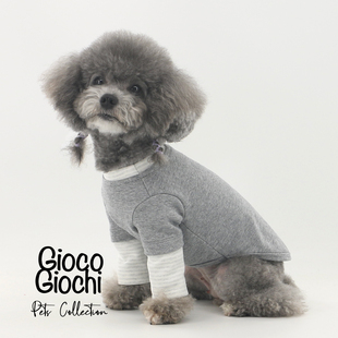 GiocoGiochi宠物原创春秋款纯棉假两件条纹圆领打底衫泰迪T恤上衣