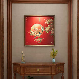 喜上眉梢入户玄关画装 复古好寓意挂画乔迁新居礼品 饰画古典新中式